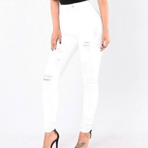 Fashion Nova Denim - Fashion Nova White Distressed Skinny Jeans Size 24